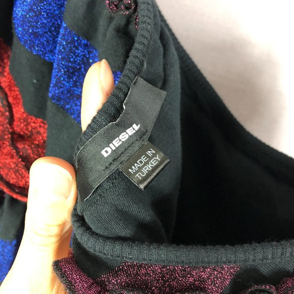 Diesel Womens One Shoulder Striped Sparkle Shimmer Ruffle Party Dress Si… - Picture 12 of 13